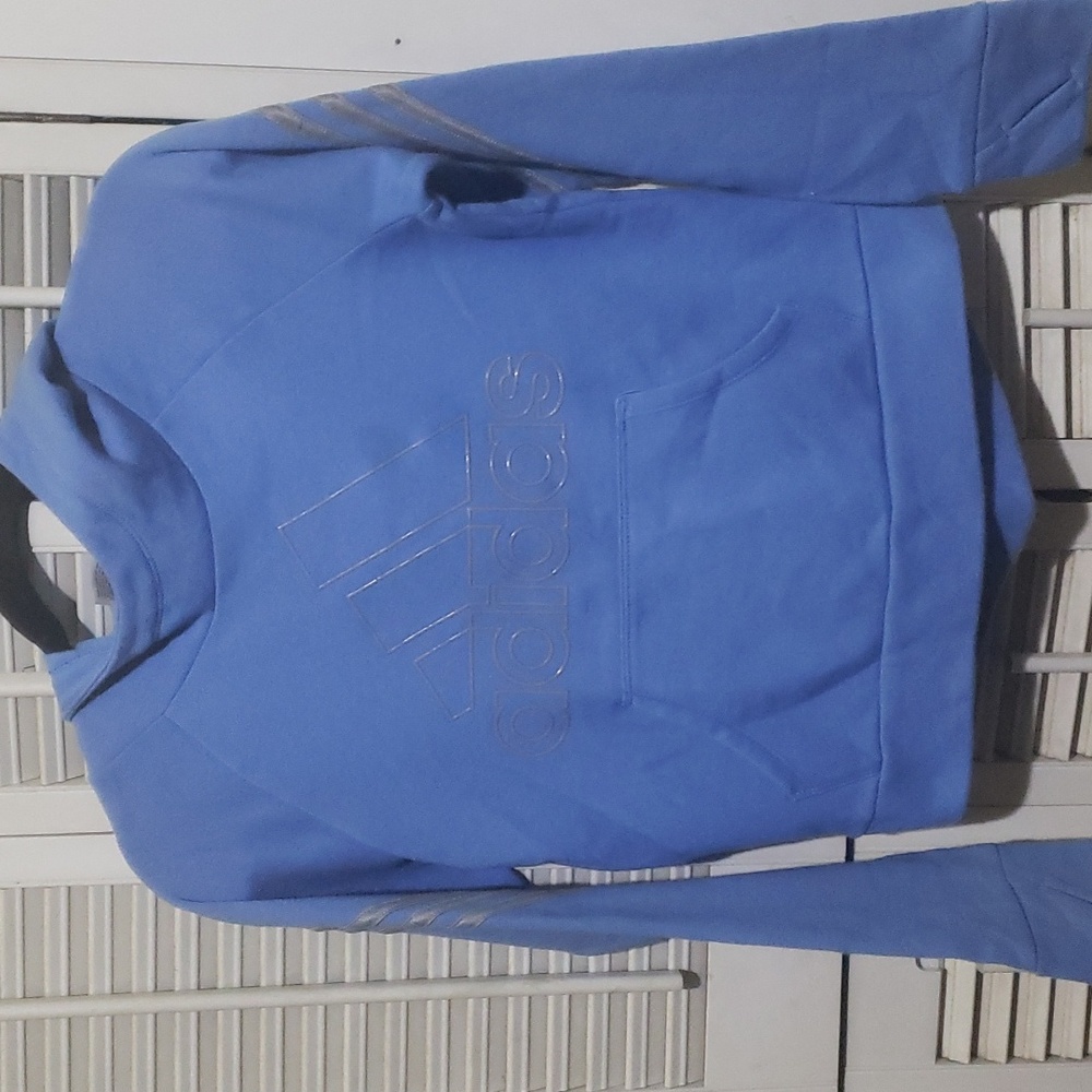 Adidas girls blue hoodie long sleeves size Large 14 lt blue - Picture 1 of 2